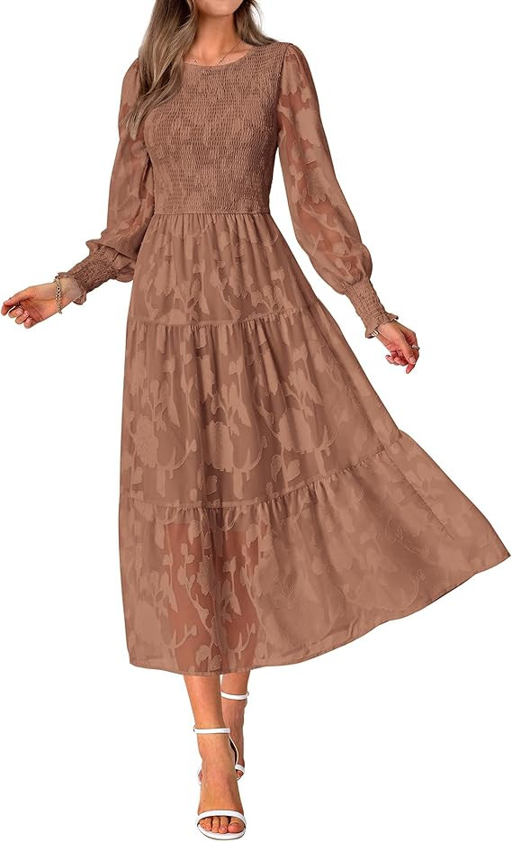 BTFBM Wedding Guest Dresses for Women Fall Fashion 2025 Casual Long Sleeve Floral Maxi Boho Homec... | Amazon (US)