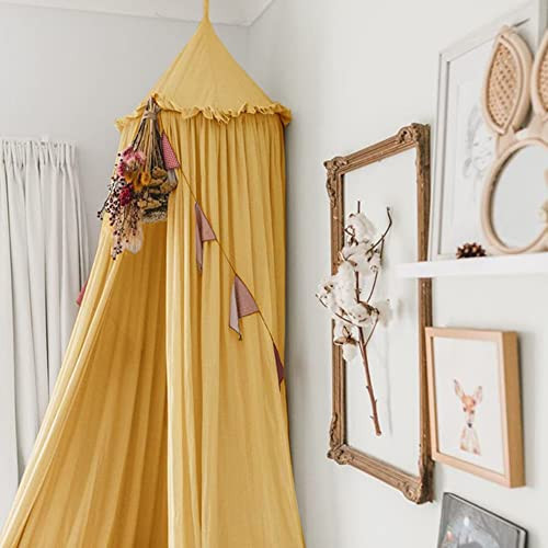 IBIZA VIBE MAMERIA Kids Bed Canopy with Frills Cotton Cover Net for Baby Crib Reading Nook Curtain Hideaway Hanging Round Tent Nursery Bedding Play Room Decor (02CNP0002-YL) | Amazon (US)