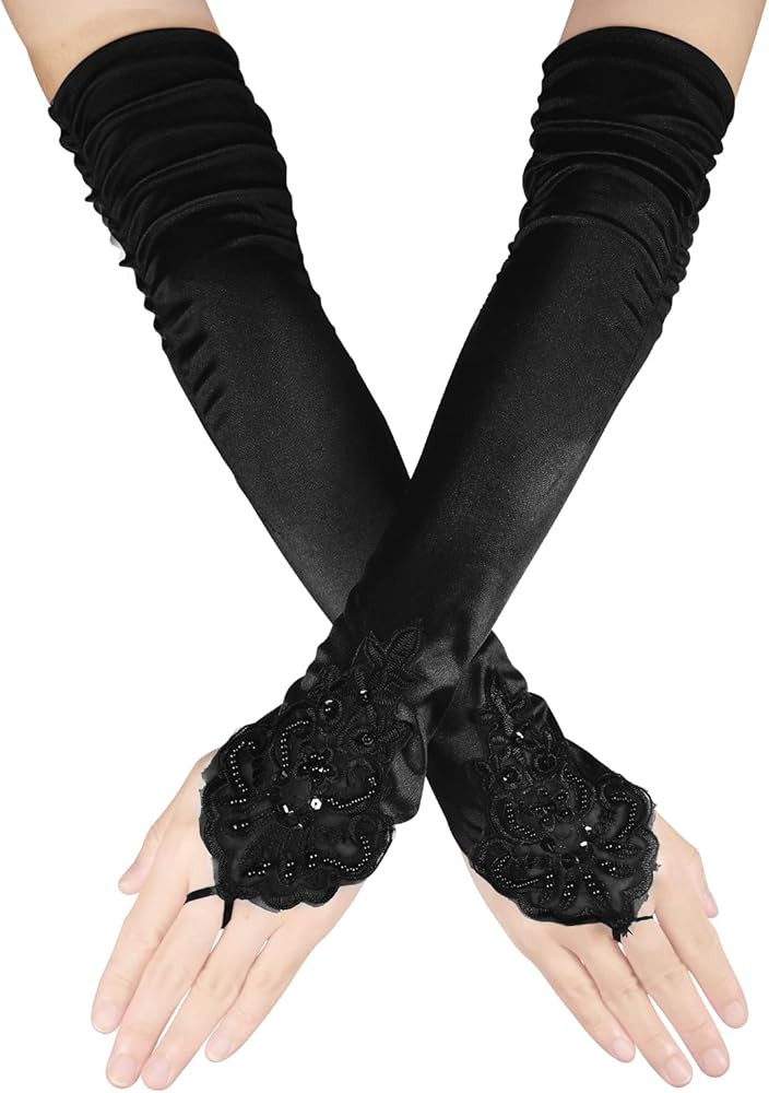 SAVITA Long Lace Gloves, Fingerless Gloves Opera Gloves Women's Sexy Gloves Long Satin Gloves for... | Amazon (US)