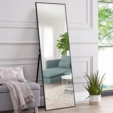 Neutype 65 x 22 Black Full Length Mirror with Stand Contemporary Metal Frame Rectangle Floor Mirror  | Walmart (US)