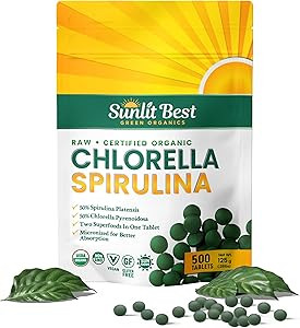 Sunlit Best Organic Chlorella Spirulina 500 Tablets - Pure Superfood Supplement Spirulina Chlorel... | Amazon (US)