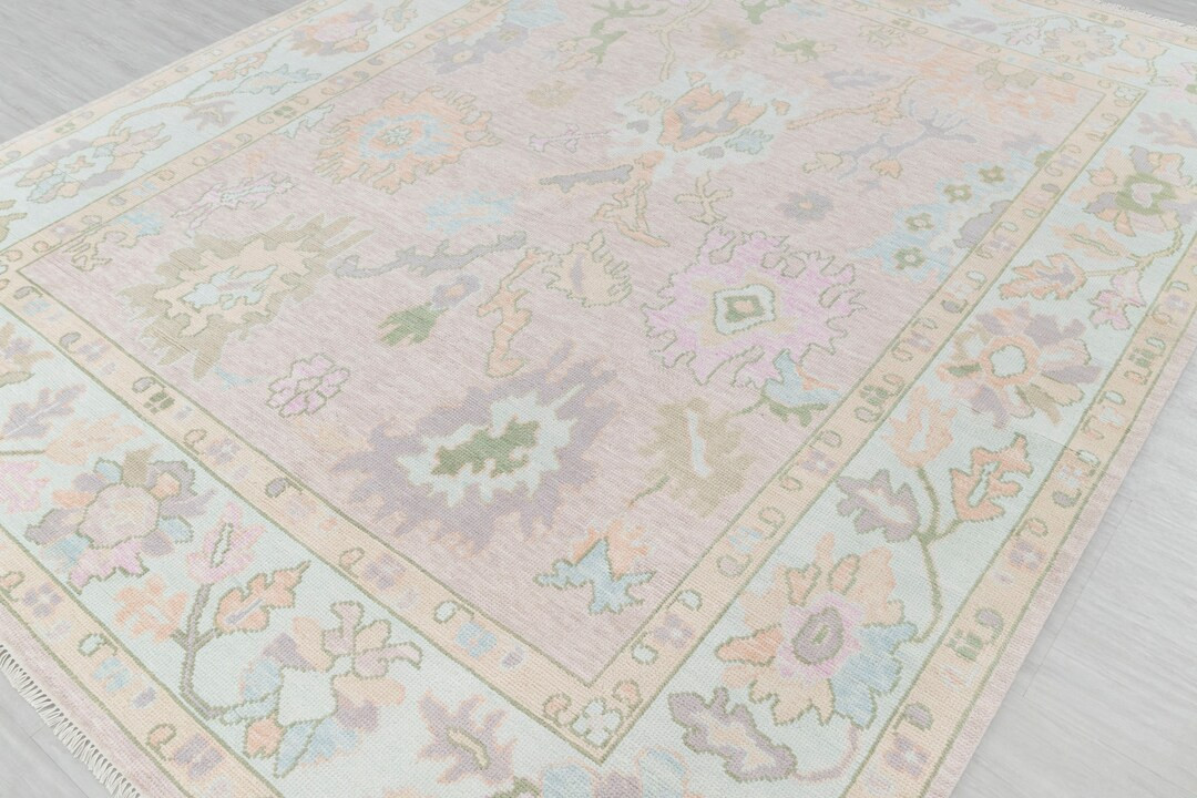 L.pink Blue Soft Look Modern Oushak Rug Premium Wool Hand Knotted Turkish Inspired, CUSTOMIZE in ... | Etsy (US)