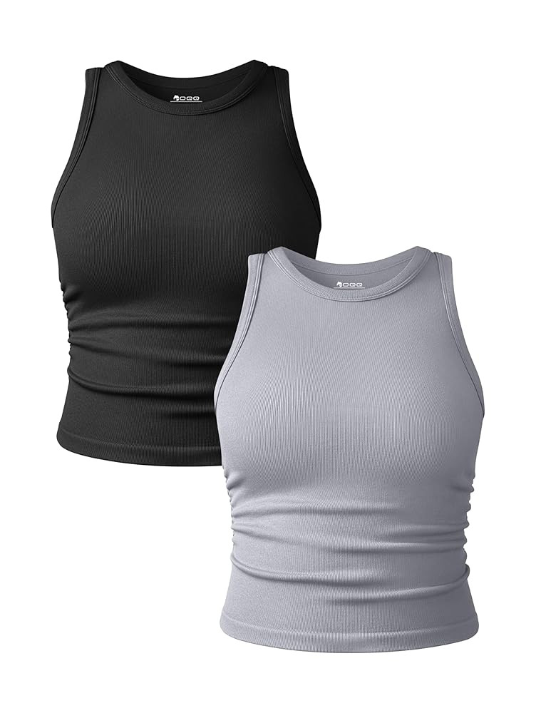 OQQ Women's 2 Piece Tank Tops Crew Neck Sleeveless Basic Stretch Casusal Yoga Crop Camis | Amazon (US)