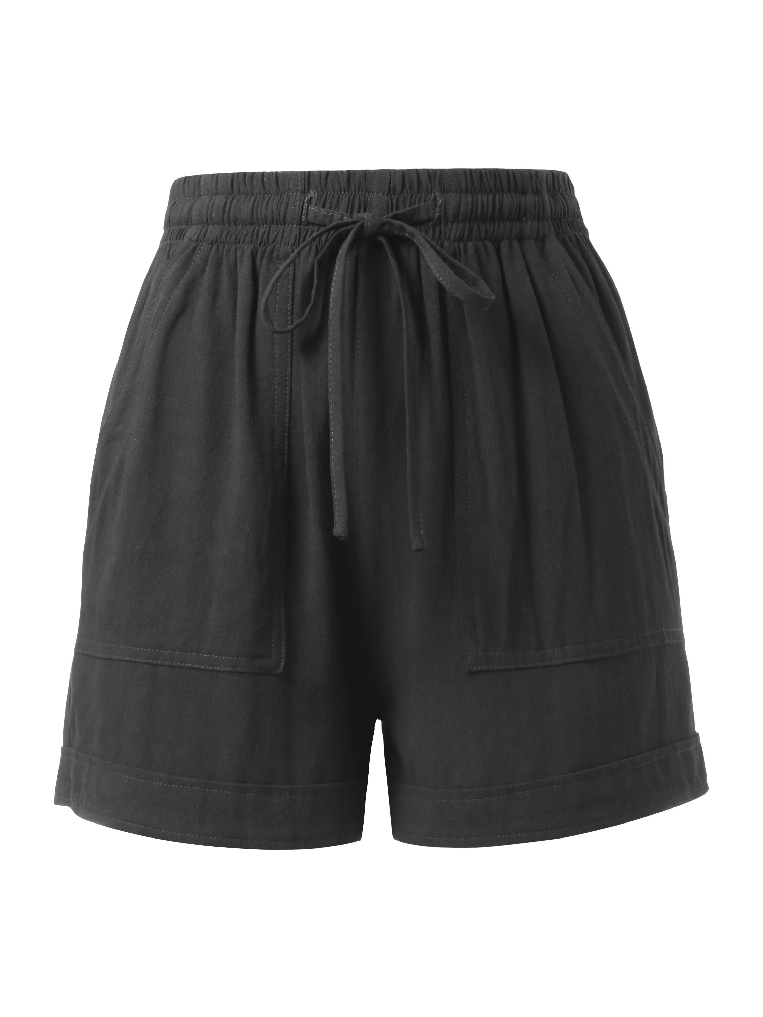Ma Croix Womens Premium Linen Shorts with Drawstring Pocket Details Comfy Elastic Waist Pull-On S... | Walmart (US)