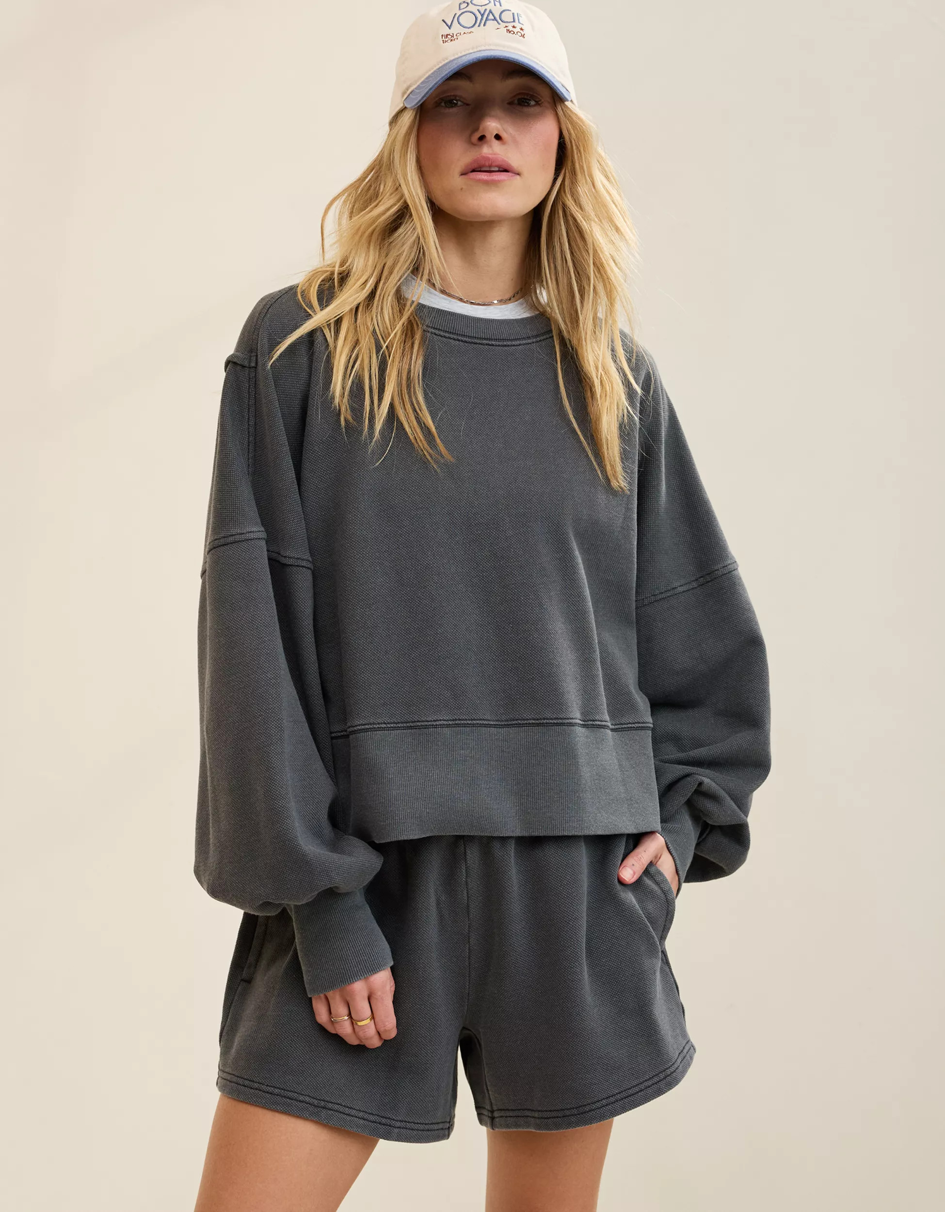 Aerie Classic Crew Textured Sweatshirt | Aerie