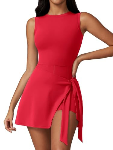 ATTRACO Tennis Dresses for Women Womens Golf Outfit Sports Dress for Women Built in Shorts Red | Amazon (US)