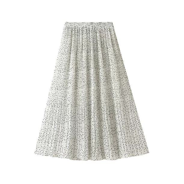 FeMereina Women Pleated Midi Skirt Elastic Waist Floral Dots Feather Print Skirt | Walmart (US)