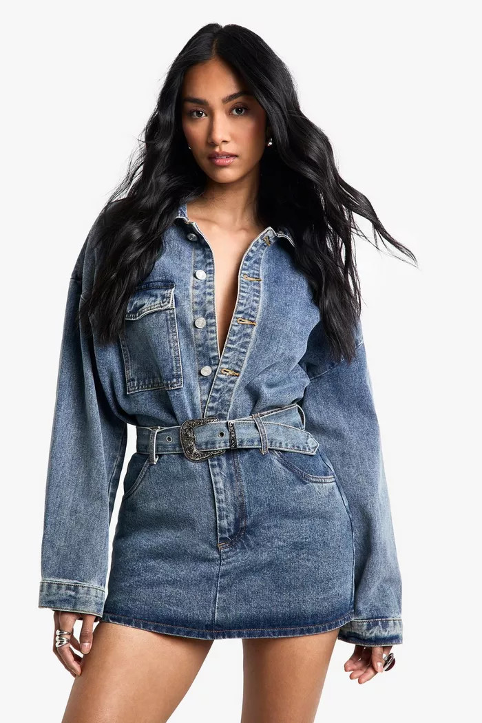 Buckle Detail Denim Mini Skirt | boohoo (US & Canada)