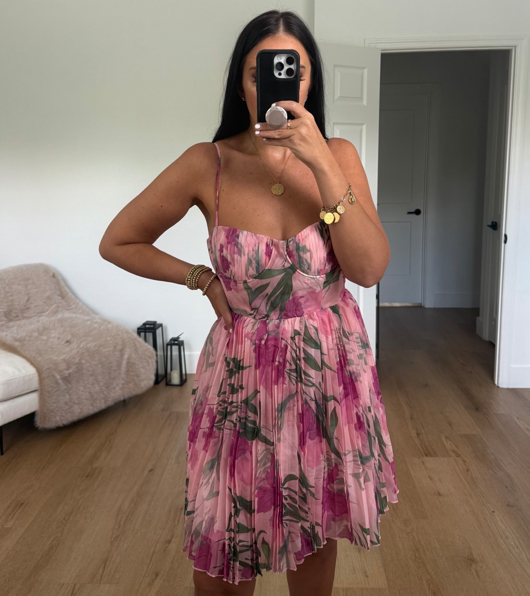 Achanti Floral Pleated Chiffon Dress
