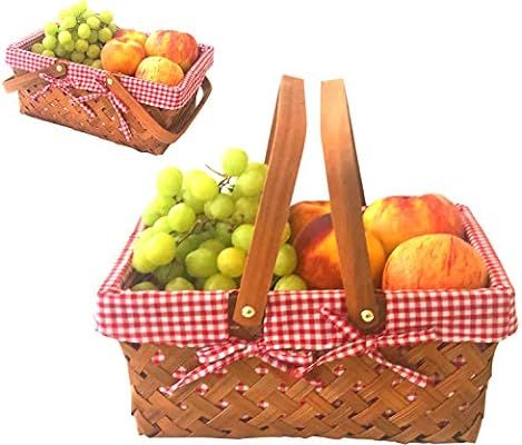 Picnic Basket Natural Woven Bamboo with Folding Handle | Easter Basket | Storage of Plastic Easte... | Amazon (US)