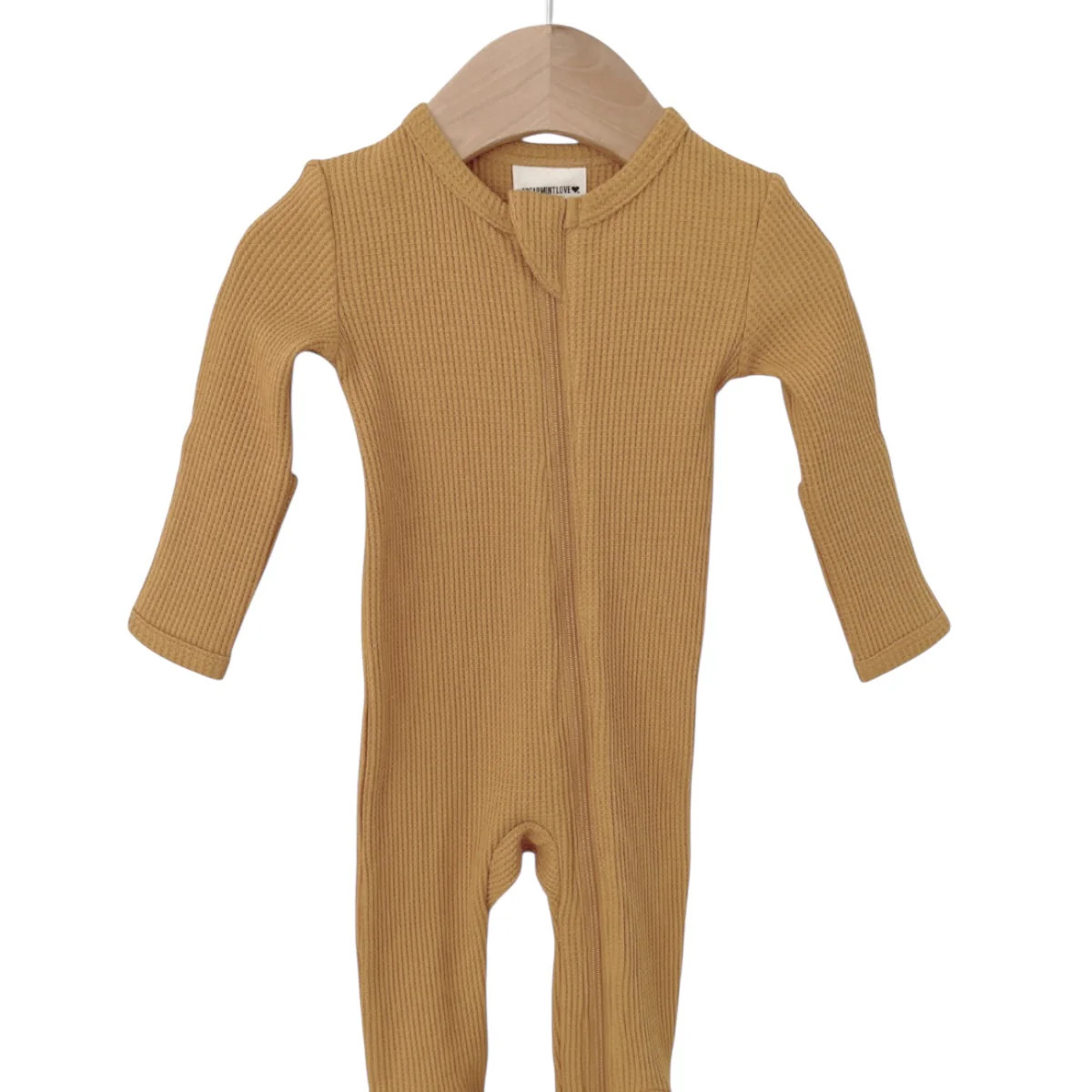 Organic Waffle Basic Zip Footie, Honey | SpearmintLOVE