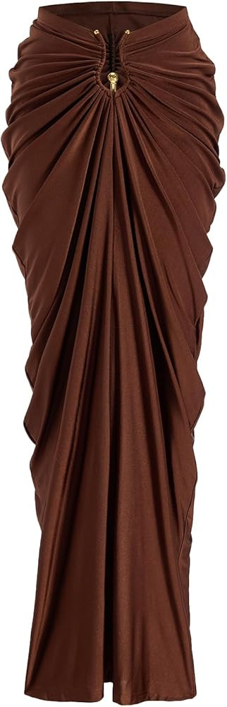 Women's Ruched Bodycon Pencil Skirt Elegant High Waisted Maxi Formal Cocktail Party Skirts | Amazon (US)