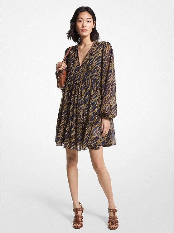 Status Print Georgette Babydoll Dress | Michael Kors US