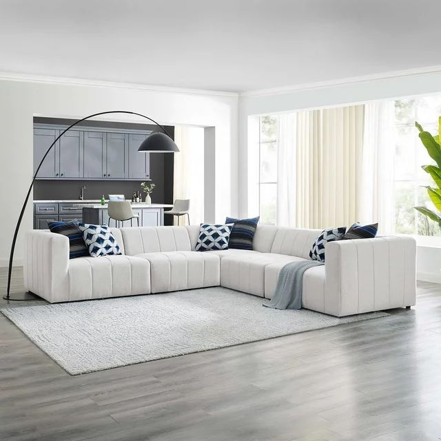 Modway Bartlett Upholstered Fabric 5-Piece Sectional Sofa in Ivory | Walmart (US)