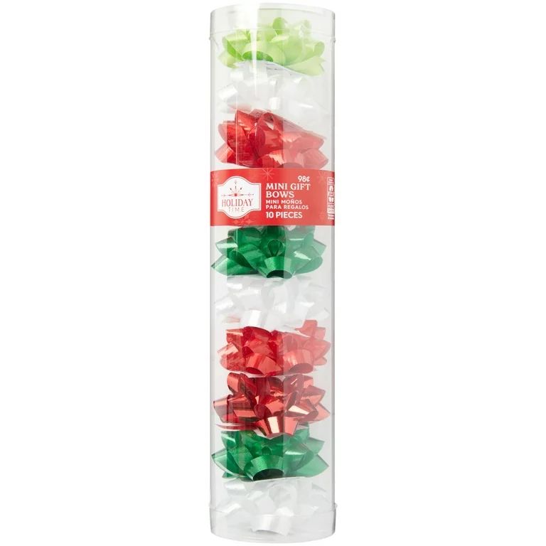 10-Count Tiny Polyester Christmas Bows, Bright/White/Red/Green, by Holiday Time | Walmart (US)