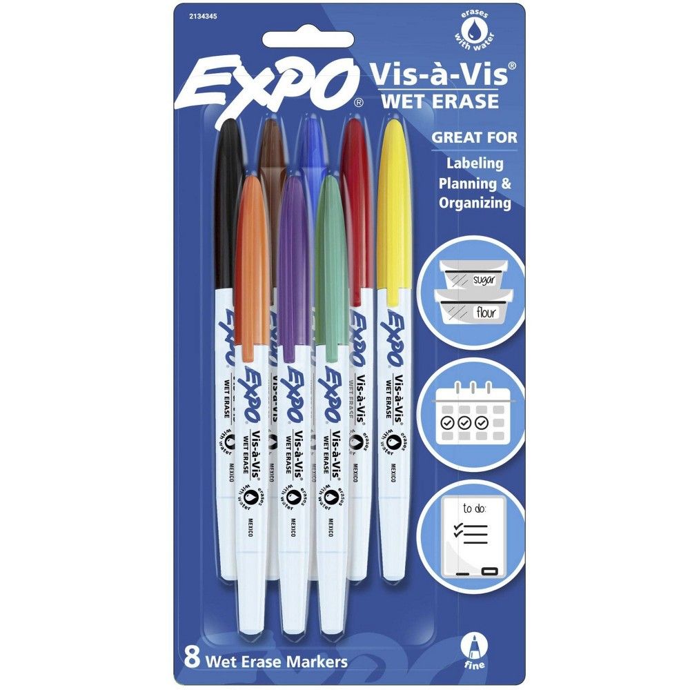 Expo 8pk Vis-à-Vis Wet Erase Marker Fine Point Assorted | Target