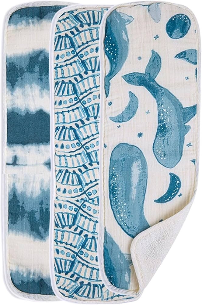 Crane Baby Muslin Baby Burp Cloths, Lightweight Absorbent Burp Cloth, Ocean Theme, Set of 3, 7" x... | Amazon (US)