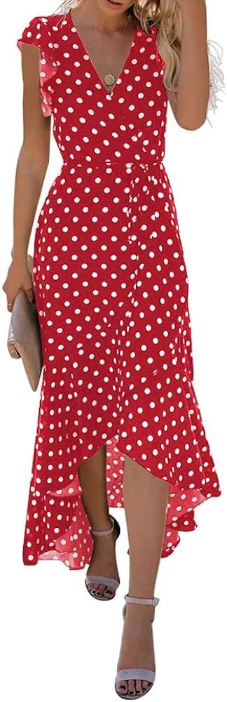 GRECERELLE Women's Summer Floral Print Cross V Neck Dress Bohemian Flowy Long Maxi Dresses PD-Red... | Amazon (US)