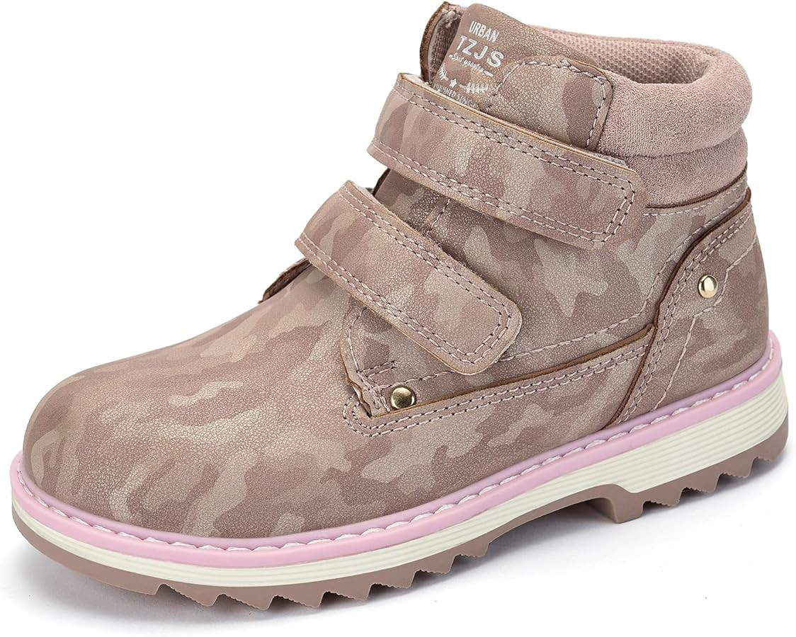 TZJS Kids' Hiking Work Boots for Boys Girls, Waterproof Outdoor Ankle Boots with Hook and Loop | Amazon (US)