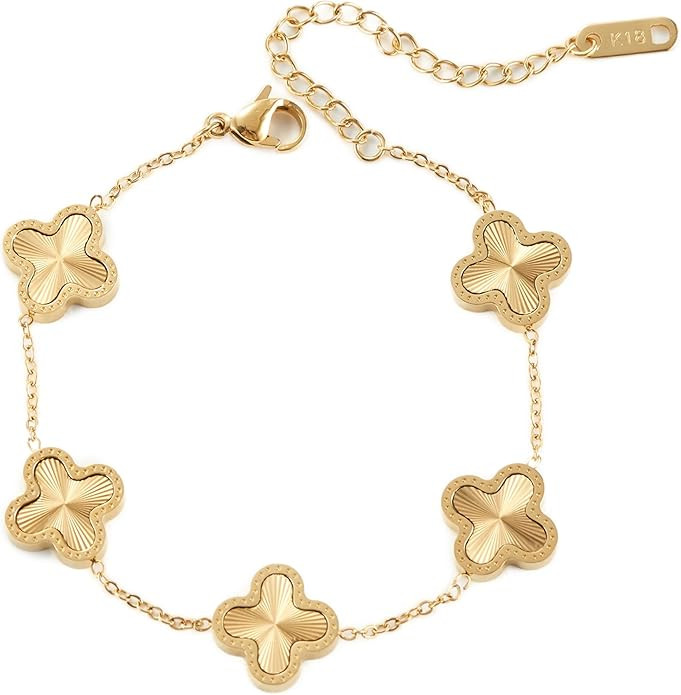 shizhen 18K Plated Lucky Clover Bracelet | Adjustable Cute Link Jewelry | Fashion Gifts for Women... | Amazon (US)