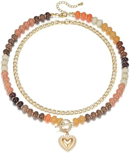 Chunky Colorful Gemstone Beaded Layered Necklaces for Women | Amazon (US)