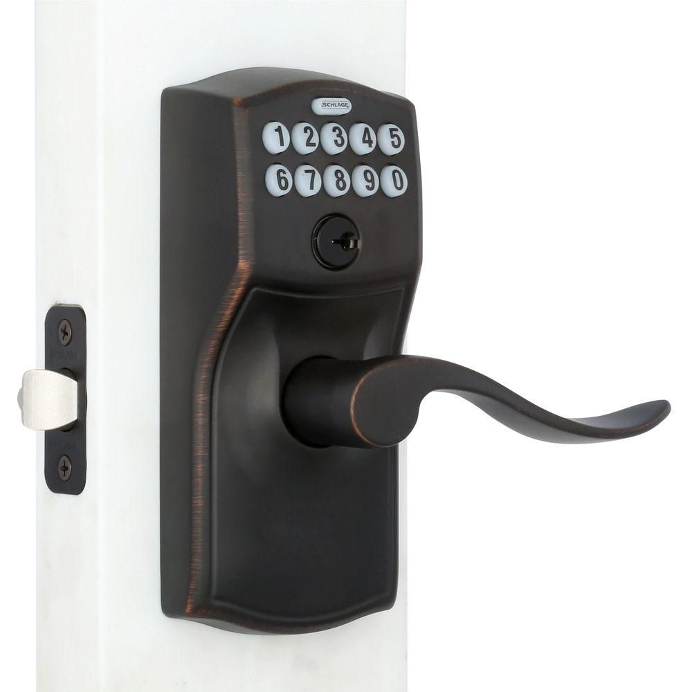 Camelot Aged Bronze Electronic Door Lock with Accent Door Lever Featuring Flex Lock | The Home Depot
