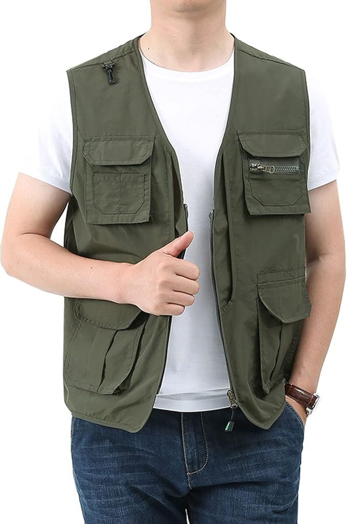 Perbai Men's Black Utility Fishing Vest Outdoor Summer Lightweight Work Photo Safari Cargo Vest | Amazon (US)