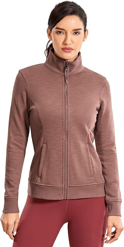 CRZ YOGA Women's Cotton Full Zip Workout Jacket Running Track Jacket - Slim Fit | Amazon (US)