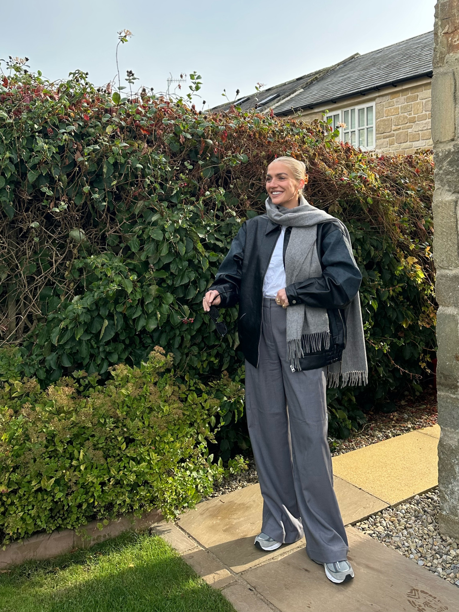 Autumn outfit ideas
Grey tailored trousers
Leather bomber
Oversized leather jacket
New balance
Outfit inspiration 
Grey shirt it fit 
Tonal dressing 

#LTKstyletip #LTKSeasonal #LTKU