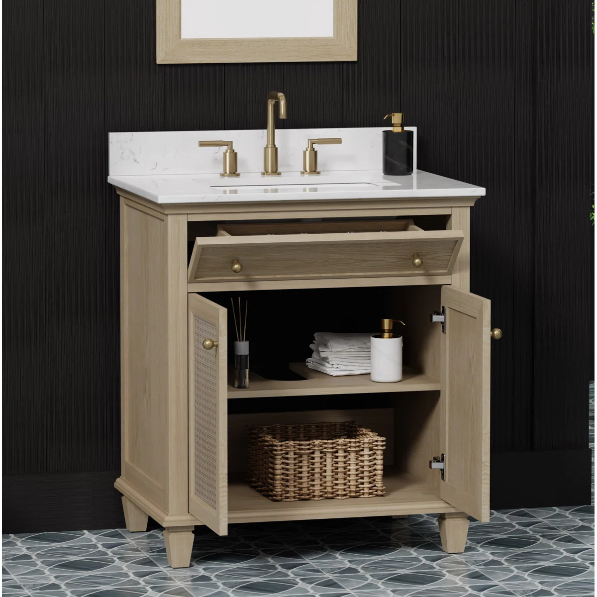 Ronnie 30" Single Vanity With White Carrara Quartz Top, Pre Assembled | Wayfair North America