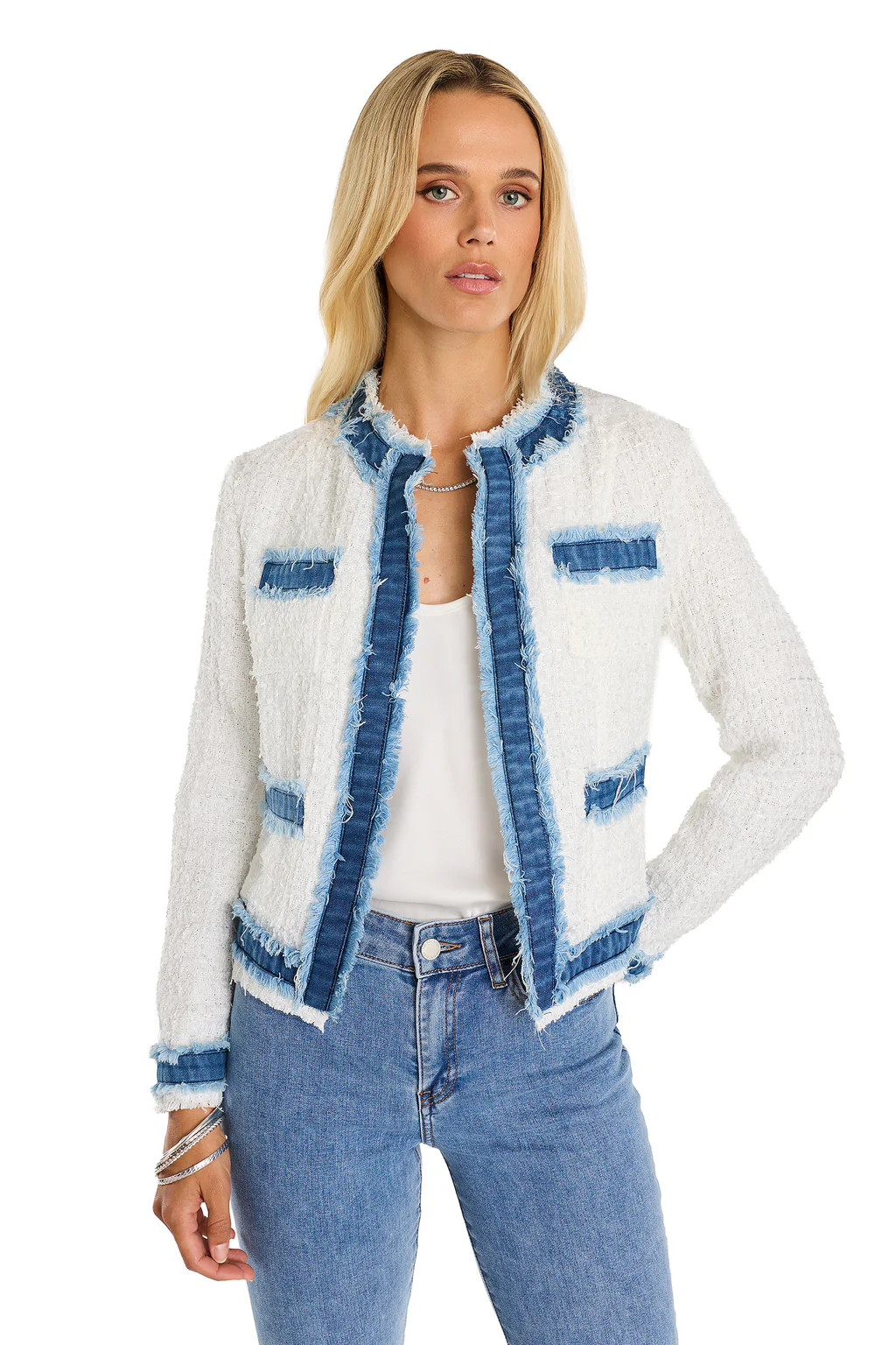 Julia Tweed Jacket - Denim/White | The Noli Shop