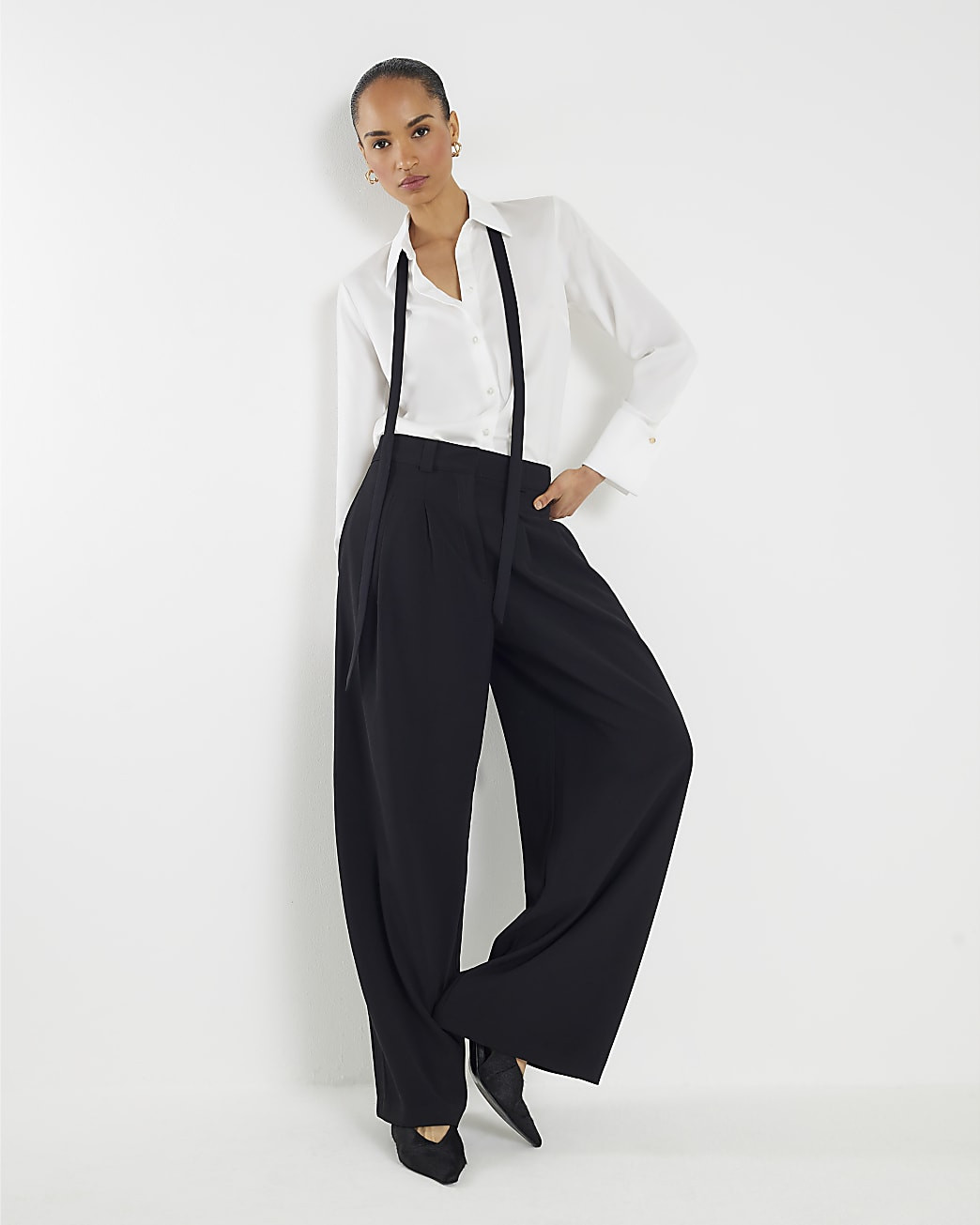 Black Wide Leg Tailored Trousers | River Island UK & IE