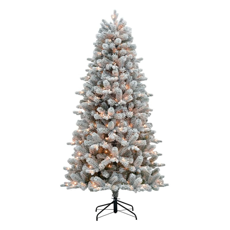 (B27) Pre-Lit Flocked Virginia Pine Christmas Tree, 7' | At Home