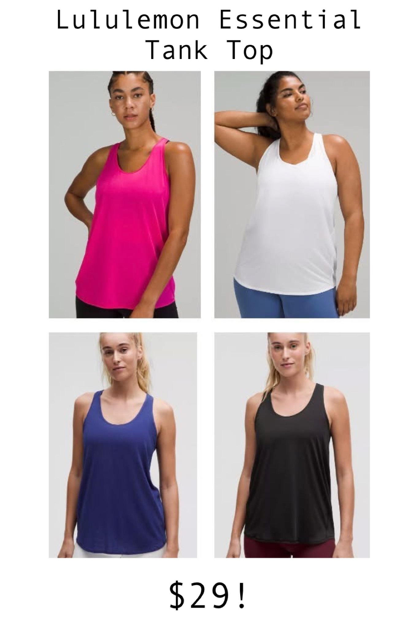 Lululemon JUST dropped their Essential Tank Top down to only $29 in four colors!! (Normally $58!) Plus, it ships FREE! This is one of the comfiest tanks I own - it’s perfect for working out in, lounging in, sleeping in or wearing as a layering piece. It also has a great length to it! Fully stocked yet in all colors, but won’t be for long 🩷

#LTKFindsUnder50 #LTKSaleAlert #LTKActive