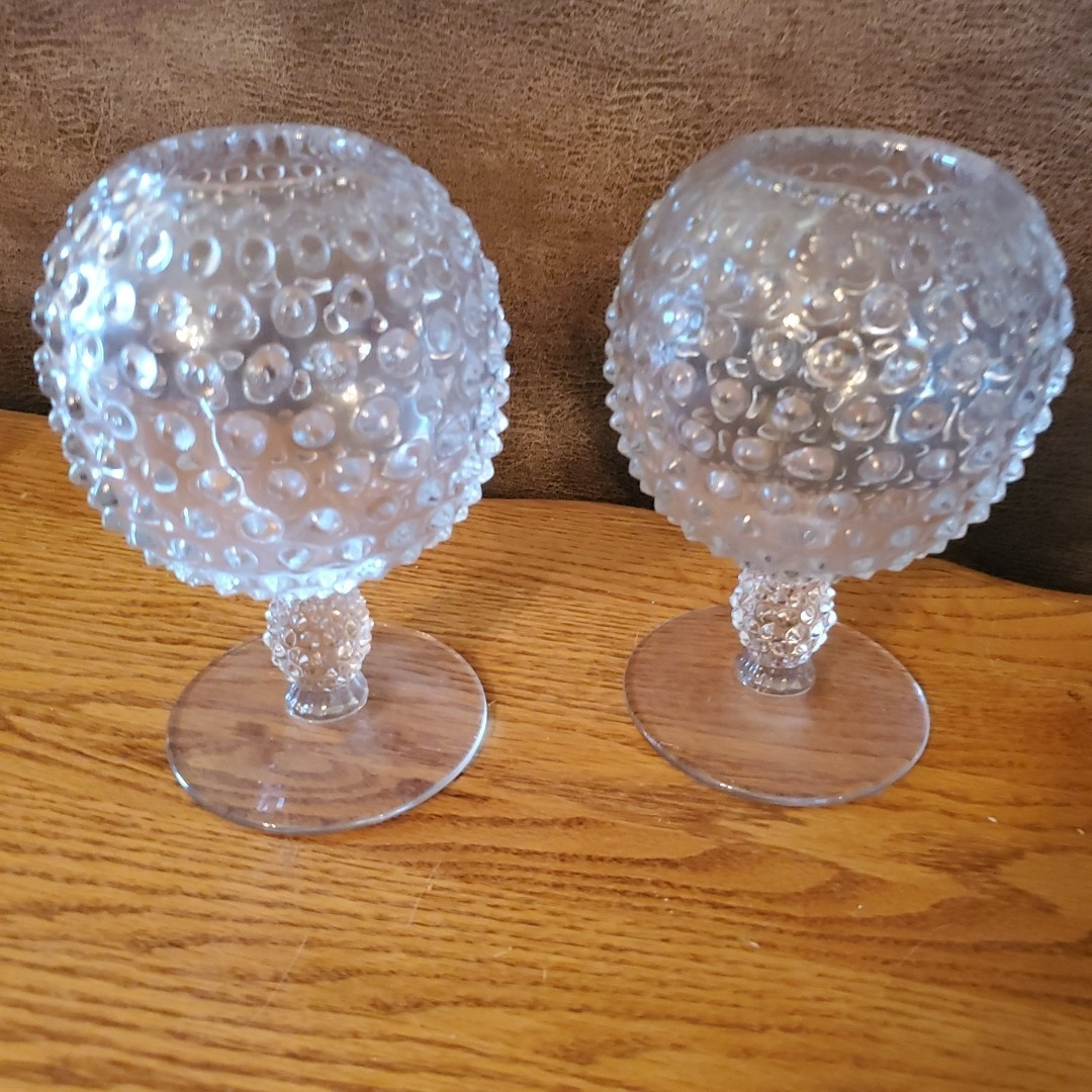 VINTAGE DUNCAN MILLER HOBNAIL IVY PEDESTAL ROSE BOWL VASE Set 2 | eBay | eBay US