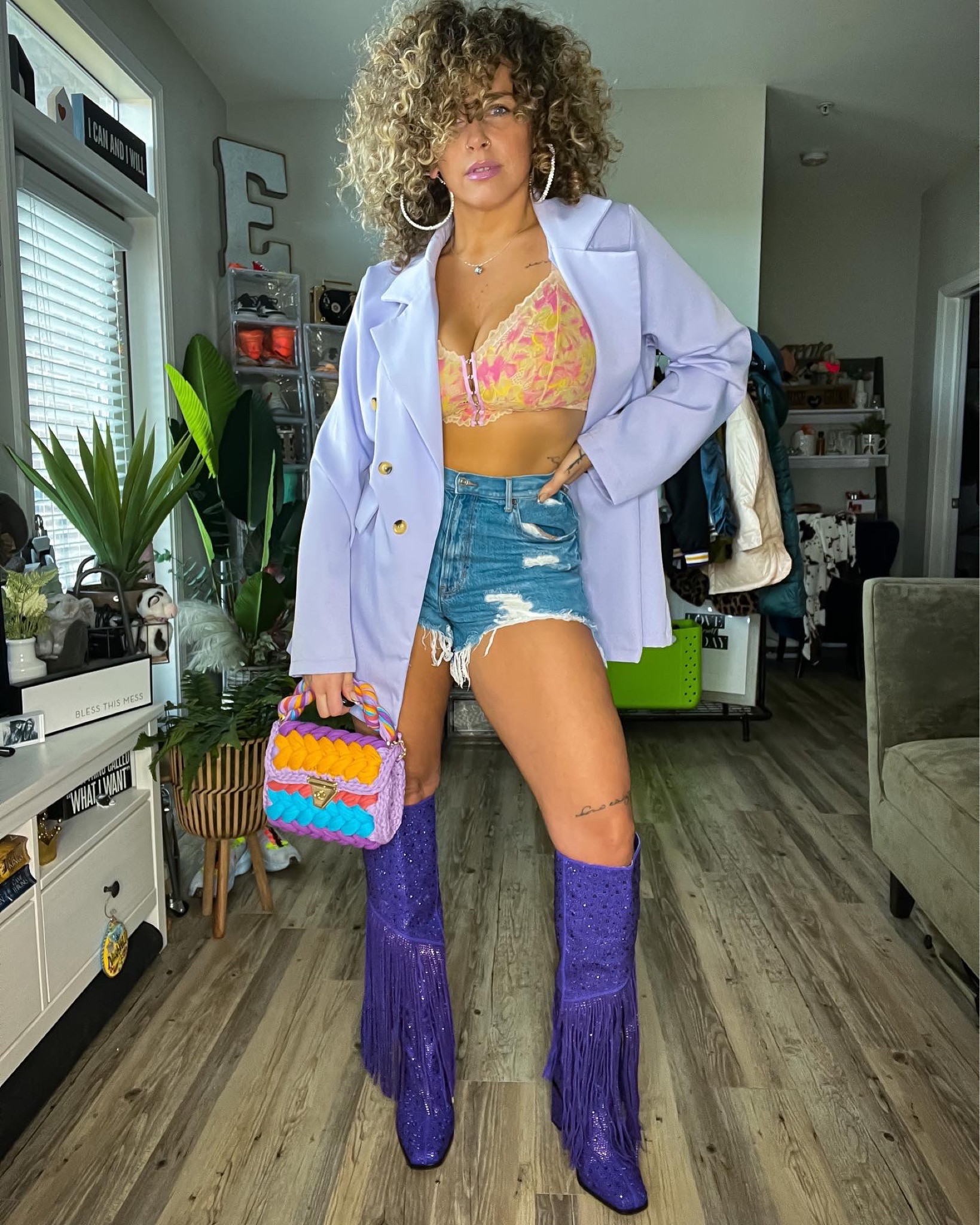 Jessica Simpson went ALL THE WAY off on these boots 🔥🔥🔥

Things to Know: 
💎 I got these boots from #DSW bc I had a new VIP coupon 😂. 10/10 recommend becoming one so you too can get said coupon. They fit TTS & are super comfortable. Didn’t have to put inserts in & there is plenty of space in the calf area.
💎 Blazer is from #Shein (Curve line) & currently for sale on my #Poshmark page (@eleven_styles). Size 14.
💎 #AerieBralette - size XL. I’m a 36D-DD for reference.
💎 Shorts are from #AmericanEagle & fit TTS.
💎 Bag + Jewelry is from #Amazon. Hoop earrings are 70.0mm. 
💎 All curly hair products used are from #CakeBeauty.

xo, e

*As an Amazon Affiliate I earn from qualifying purchases.*

#LTKitbag #LTKshoecrush #LTKcurves