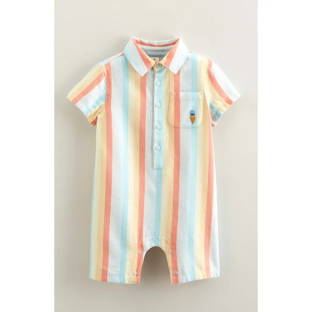 Tucker + Tate Embroidered Cotton Polo Romper in Rainbow Ahoy- Gelato Ice at Nordstrom Rack, Size 6M | Nordstrom Rack