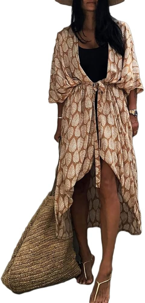 Bsubseach Women Black Tie Dye Long Beach Swimsuit Cover Ups for Swimwear Sexy Bikini Beach Kimono... | Amazon (US)