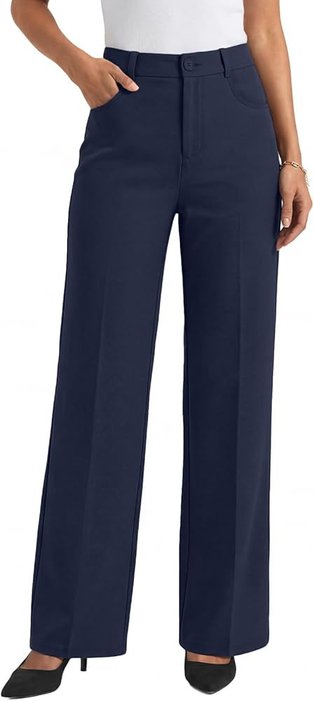 LILLUSORY Women Straight Leg Dress Pants High Waisted Business Casual Work Trousers with Pockets | Amazon (US)