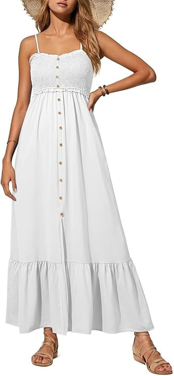 Dokotoo Womens Summer Dresses 2026 Sleeveless Spaghetti Strap Button Down Smocked Beach Vacation ... | Amazon (US)