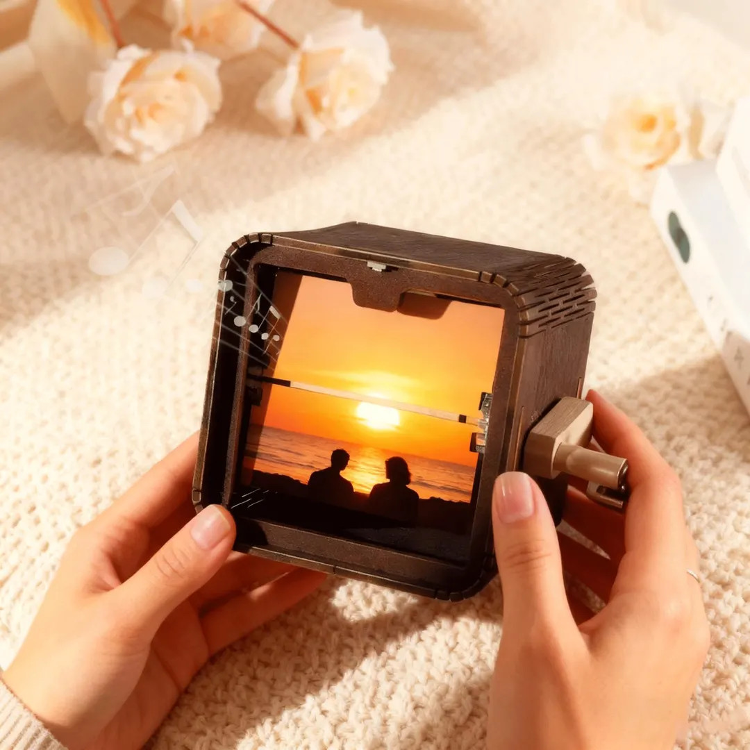 Personalized Photo Music Box With Light, Wooden Hand Crank Flip Photo, Custom Memorial Photo Albu... | Etsy (US)