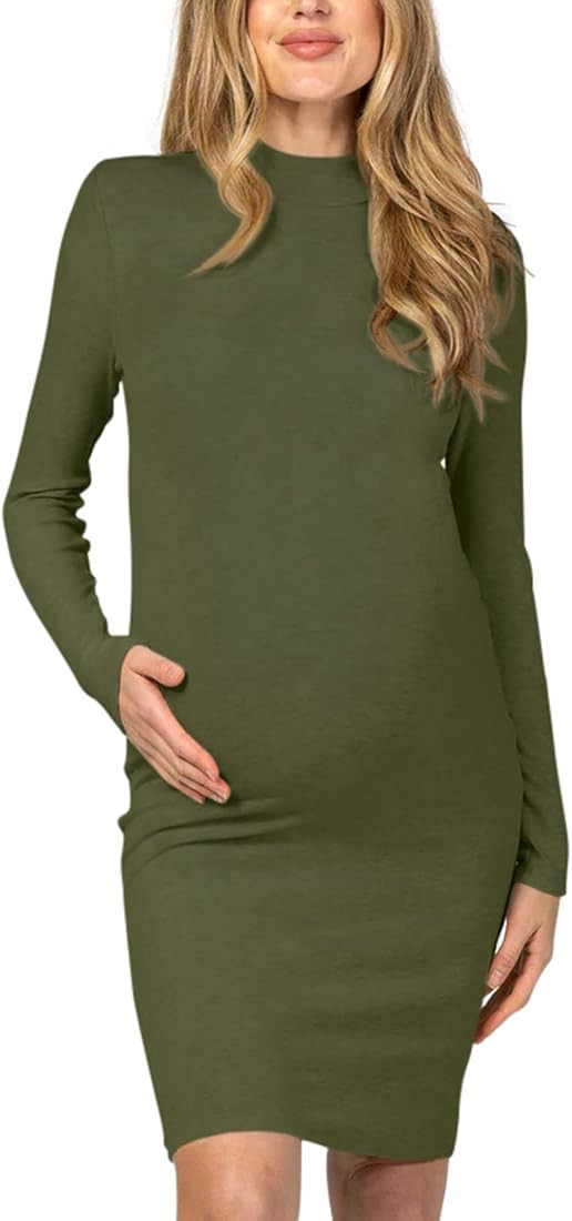 Women's Knit Ribbed Maternity Dress Long Sleeve Bodycon Dress for Daily Wearing or Baby Shower | Amazon (US)