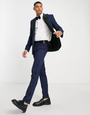 Noak 'Verona' skinny tuxedo suit with satin side stripe in navy | ASOS (Global)