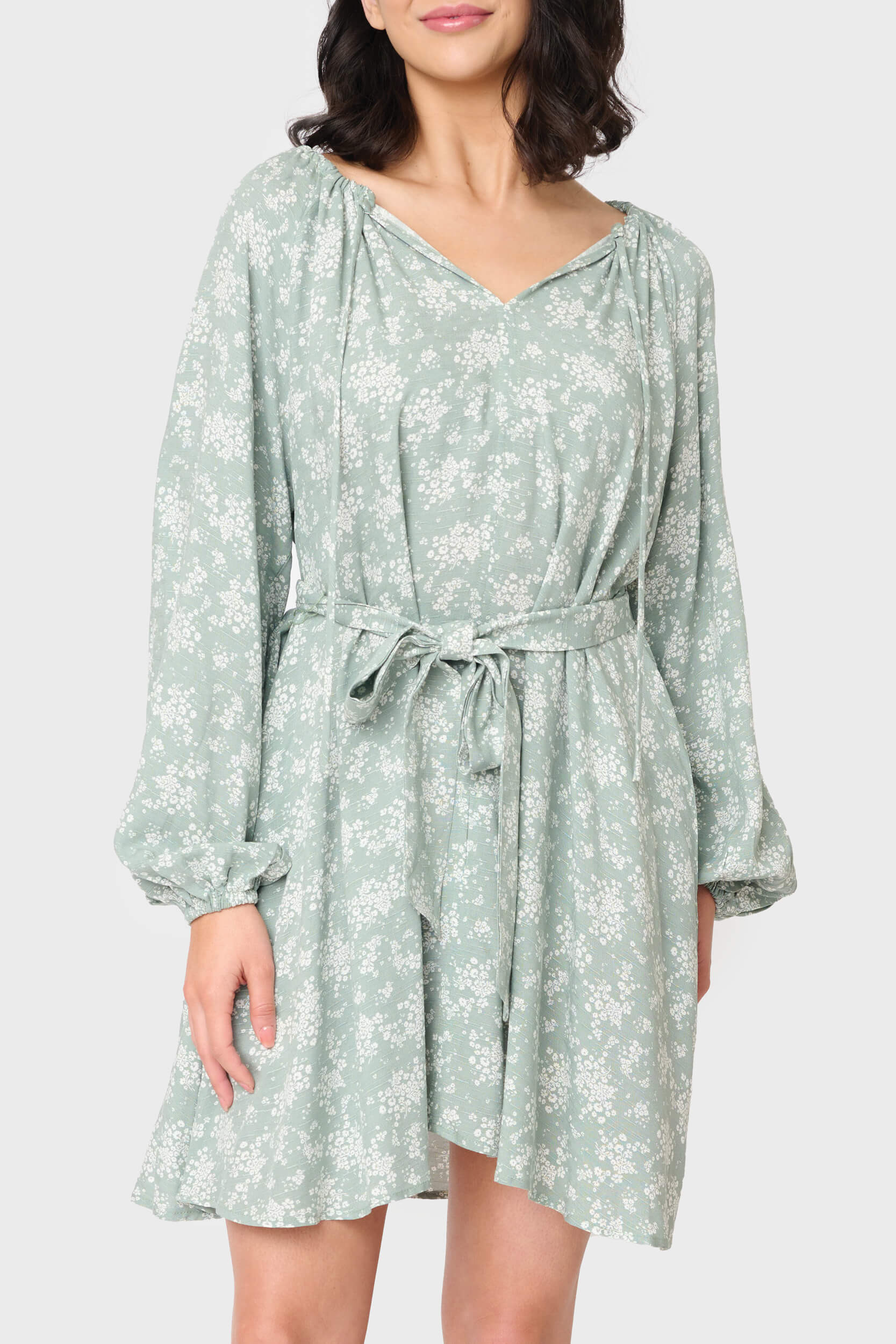 Belted Blouson Sleeve Dress | Gibson