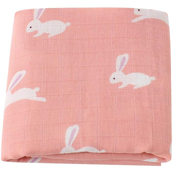 LifeTree Muslin Swaddle Blankets Girls, Bunny Print Baby Swaddle Blanket, 70% Bamboo 30% Cotton, ... | Amazon (US)