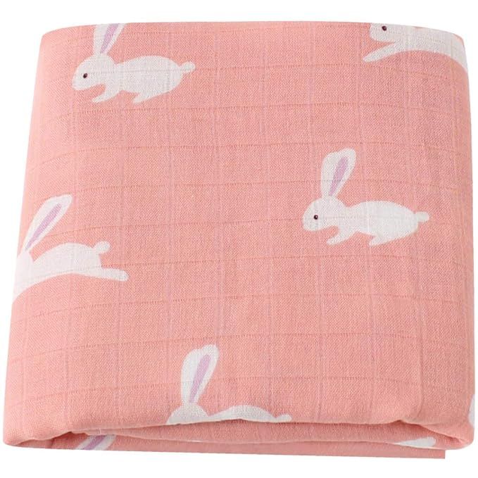 LifeTree Muslin Swaddle Blankets Girls, Bunny Print Baby Swaddle Blanket, 70% Bamboo 30% Cotton, ... | Amazon (US)