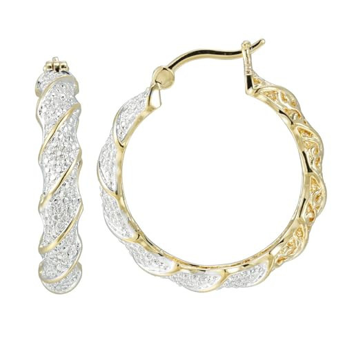 Amazon Essentials Yellow 18K Gold Plated Bronze 0.01 cttw Diamond Accent Two Tone Twisted Hoop Earrings | Amazon (US)