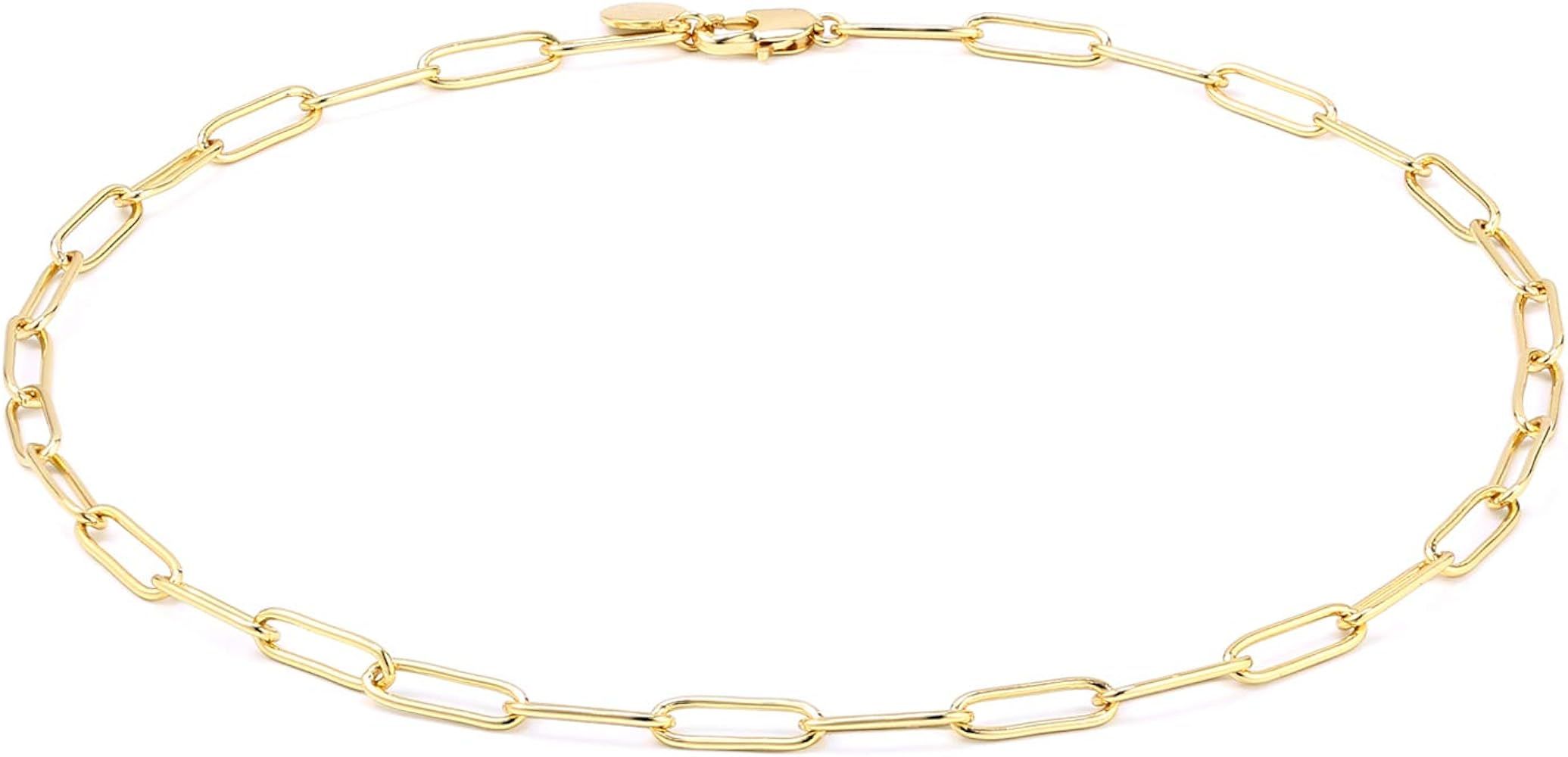 Women Paperclip Chain Necklace, 14K Gold Plated Oval Link Chains Necklaces for Girls, 16" 24" | Amazon (US)