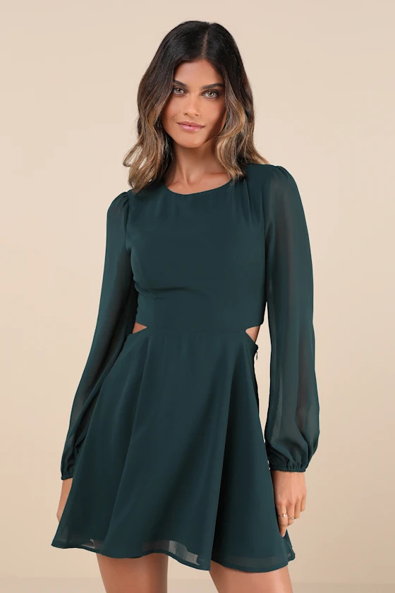Garden Bliss Emerald Green Long Sleeve Cutout Mini Dress | Lulus