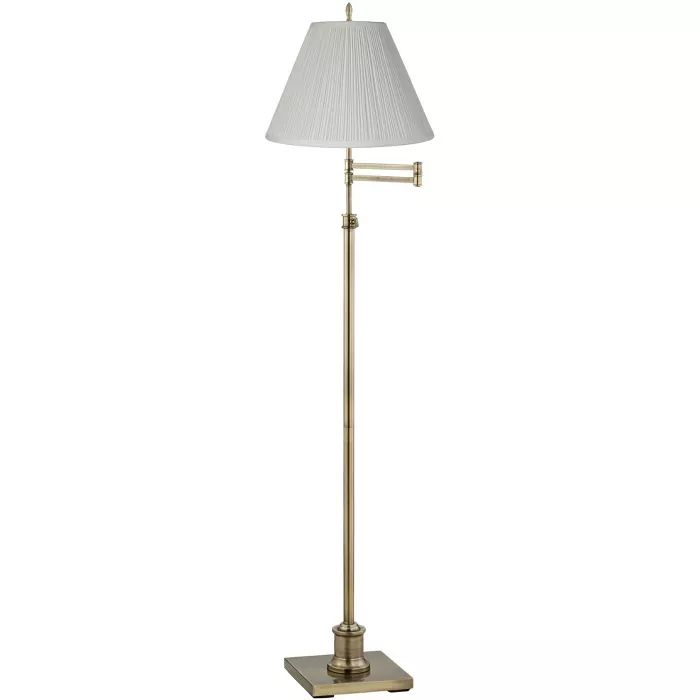 360 Lighting Swing Arm Floor Lamp Antique Brass White Mushroom Pleated Empire Shade for Living Ro... | Target